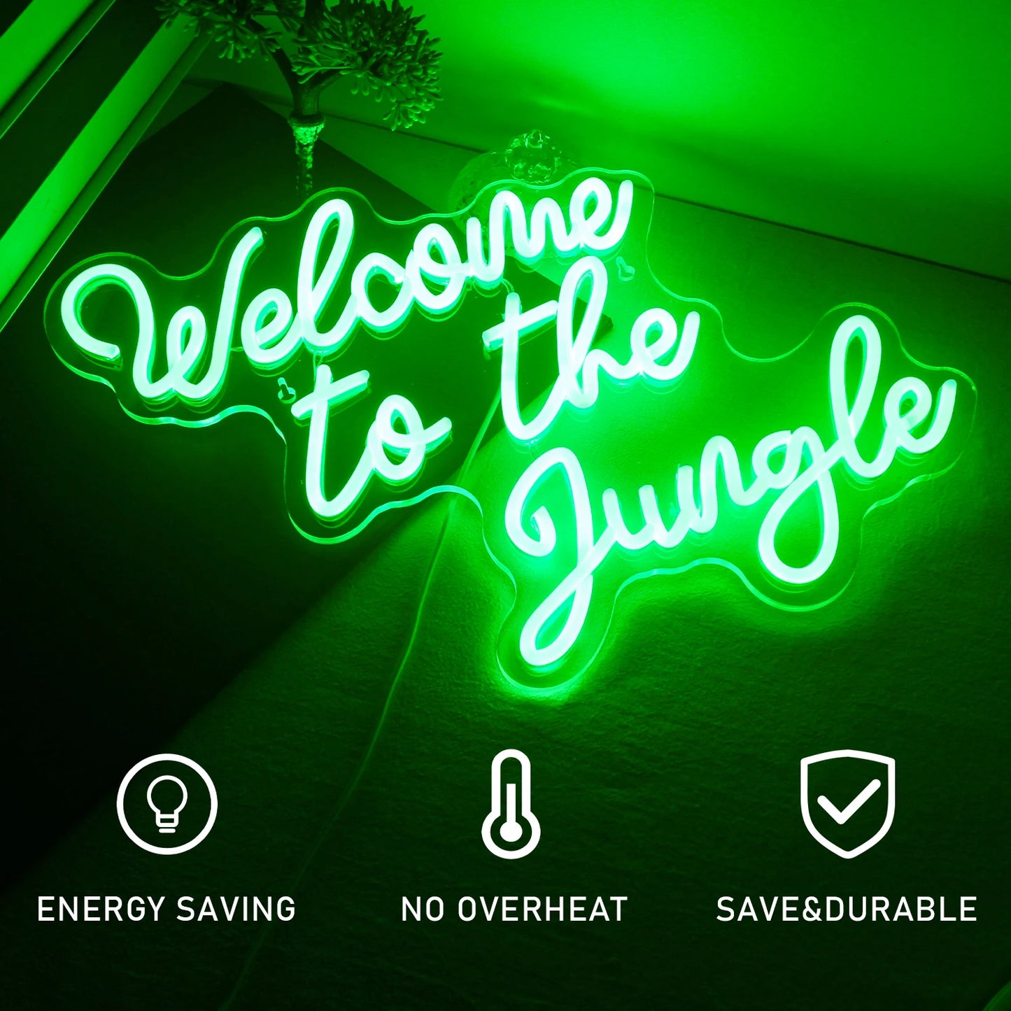 Green Welcome to the Jungle Neon Sign Wall Decor LED Light Home Club Party Wedding Kids Indoor Room Decor Neon Light USB Power