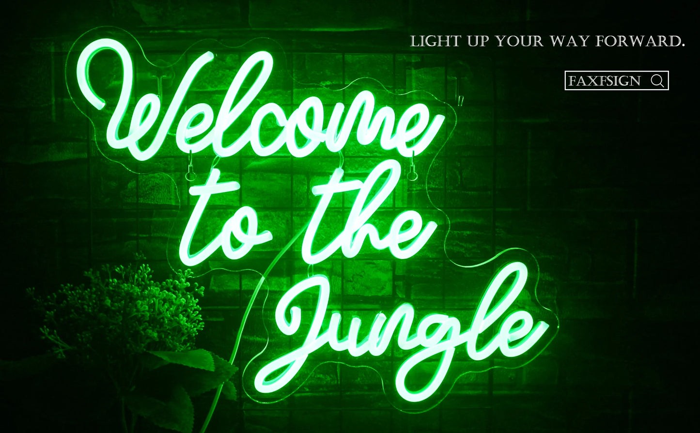 Green Welcome to the Jungle Neon Sign Wall Decor LED Light Home Club Party Wedding Kids Indoor Room Decor Neon Light USB Power