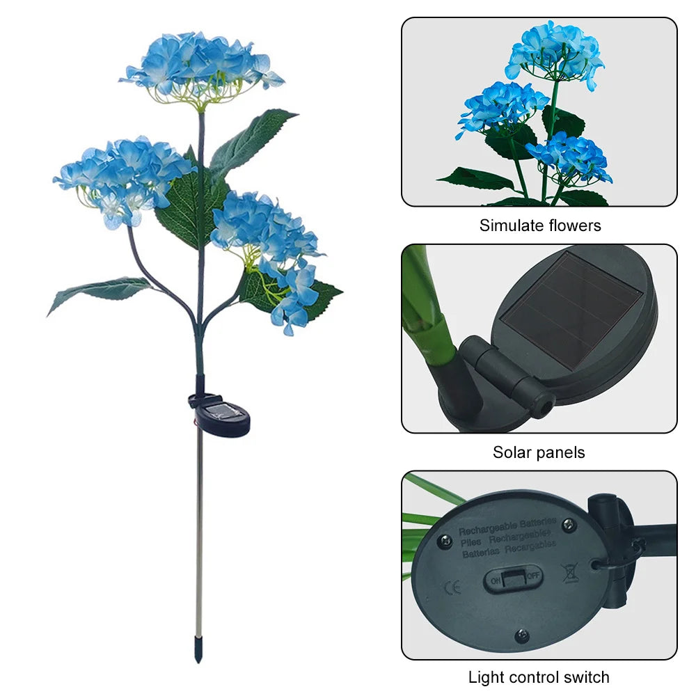 Solar Hydrangea Rose Flower Light Outdoor Garden Landscape Lamps for Lawn Yard Vegetable Patch Patio Country House Decoration