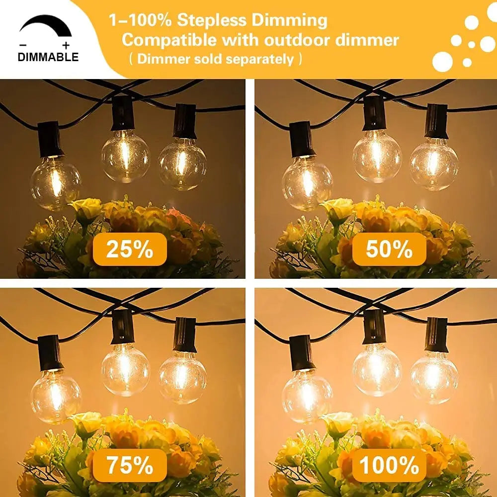 Sphoon 7.6M 50FT G40 Fairy Lights Outdoor Clear Glass Bulbs E12 C7 Base Dimmable IP44 Waterproof Patio Decorative Lights Chain