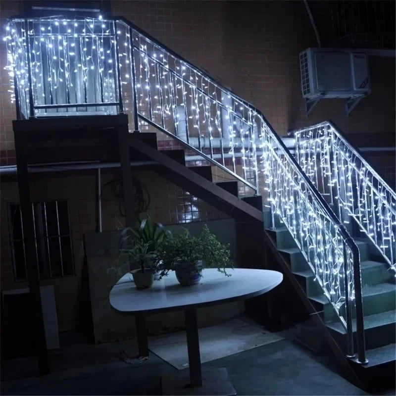 2024 Christmas Garland LED Curtain Icicle String Lights Droop 0.4-0.6m AC 220V Garden Street Outdoor Decorative Holiday Light