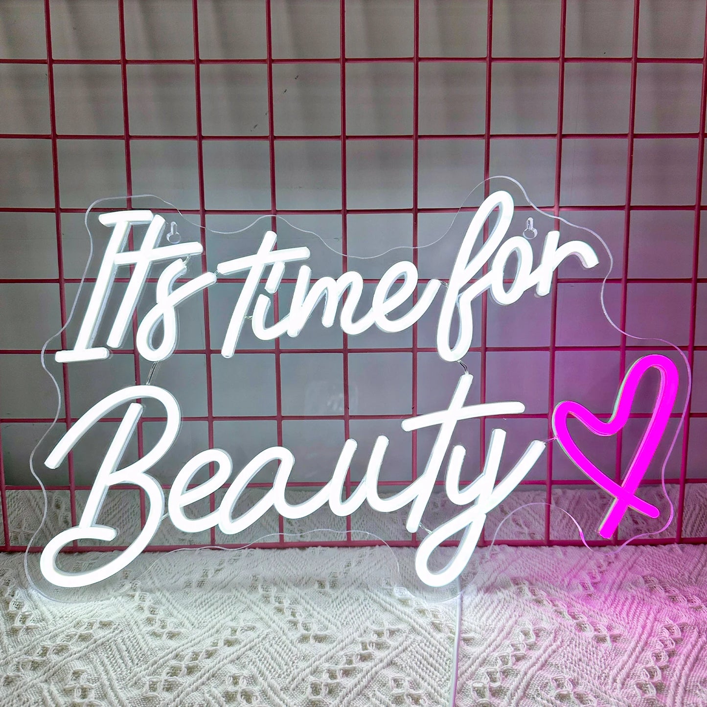 It's Time For Beauty Neon Sign LED Lights Lash Room Decoration Wall Art Neon Light Beauty Lash Salon Studio Wall Decor Signboard