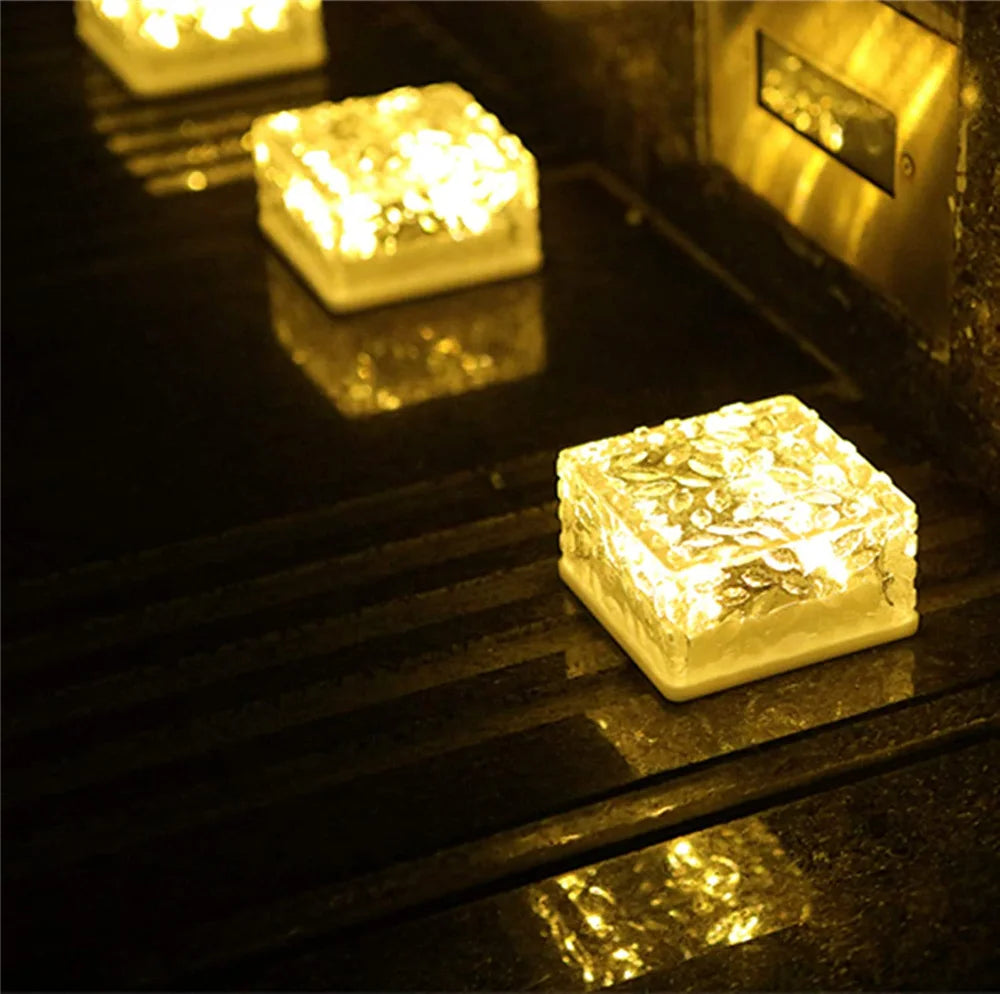 Solar Brick Ice Cube Light Outdoor Waterproof Path Stair Step LED Sunlight Garden Yard Pathway Party Christmas Landscape Lamp