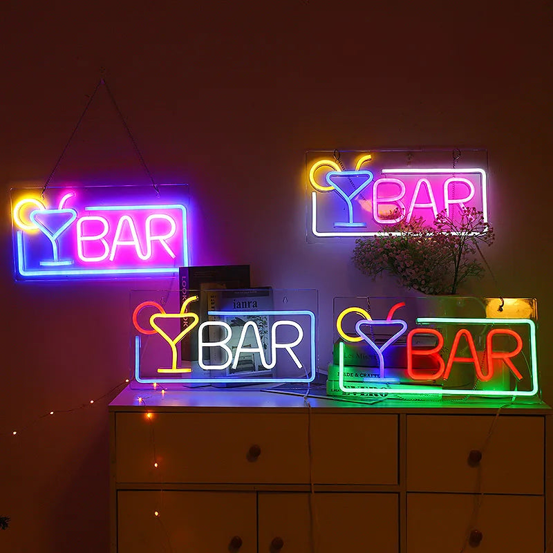 Bar Neon Light Sign Party Neon Wine Glass Lamp Wall Art Bedroom Decrative Light KTV Shop Home Desk Decor Neon Night Light
