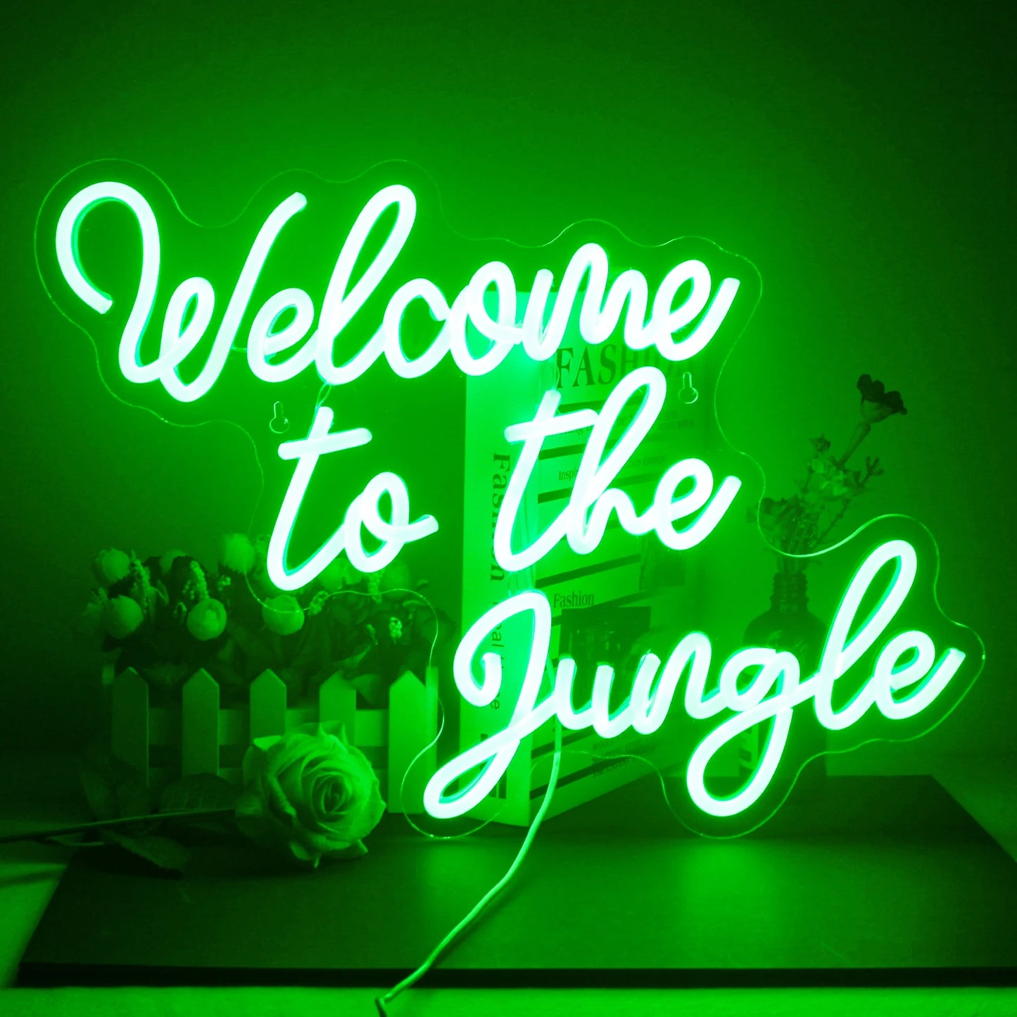 Green Welcome to the Jungle Neon Sign Wall Decor LED Light Home Club Party Wedding Kids Indoor Room Decor Neon Light USB Power
