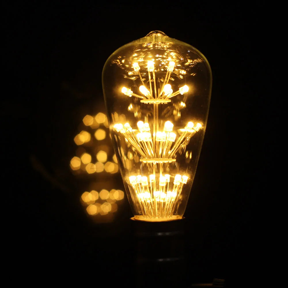 TIANFAN Edison Bulb ST64 Vintage Led Bulb 3W Starry Firework Decorative Light Bulb 110V 220V E26 E27 Teardrop