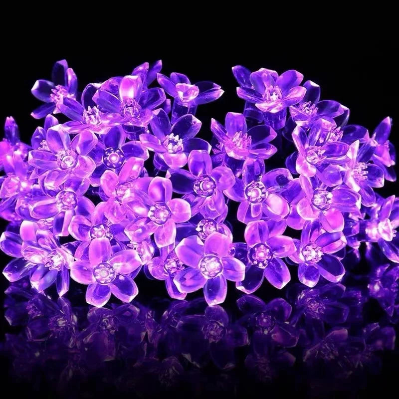 Outdoor Courtyard Solar Fairy Lights Cherry Blossoms String Lighting Lamp for Backyard Garden Lawn Fence Patio Christmas Decor