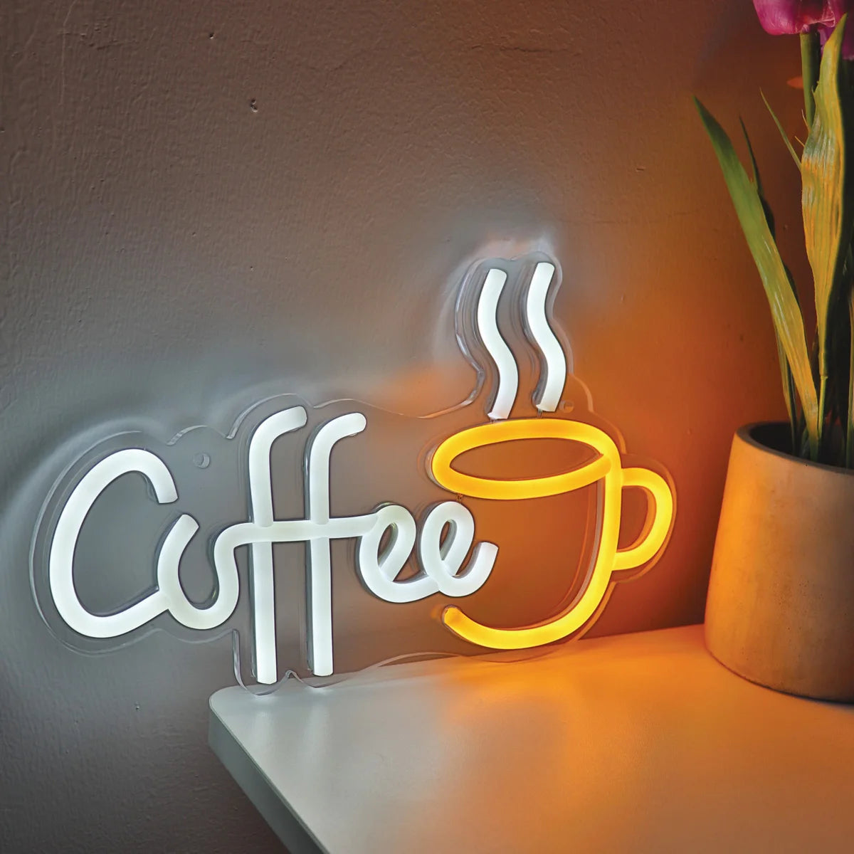1PC Coffee With Cup LED Neon Art Sign Light For Party Room Pub Club Milk Tea Coffee Shop Wall Decoration Gifts 11.1''*6.73''