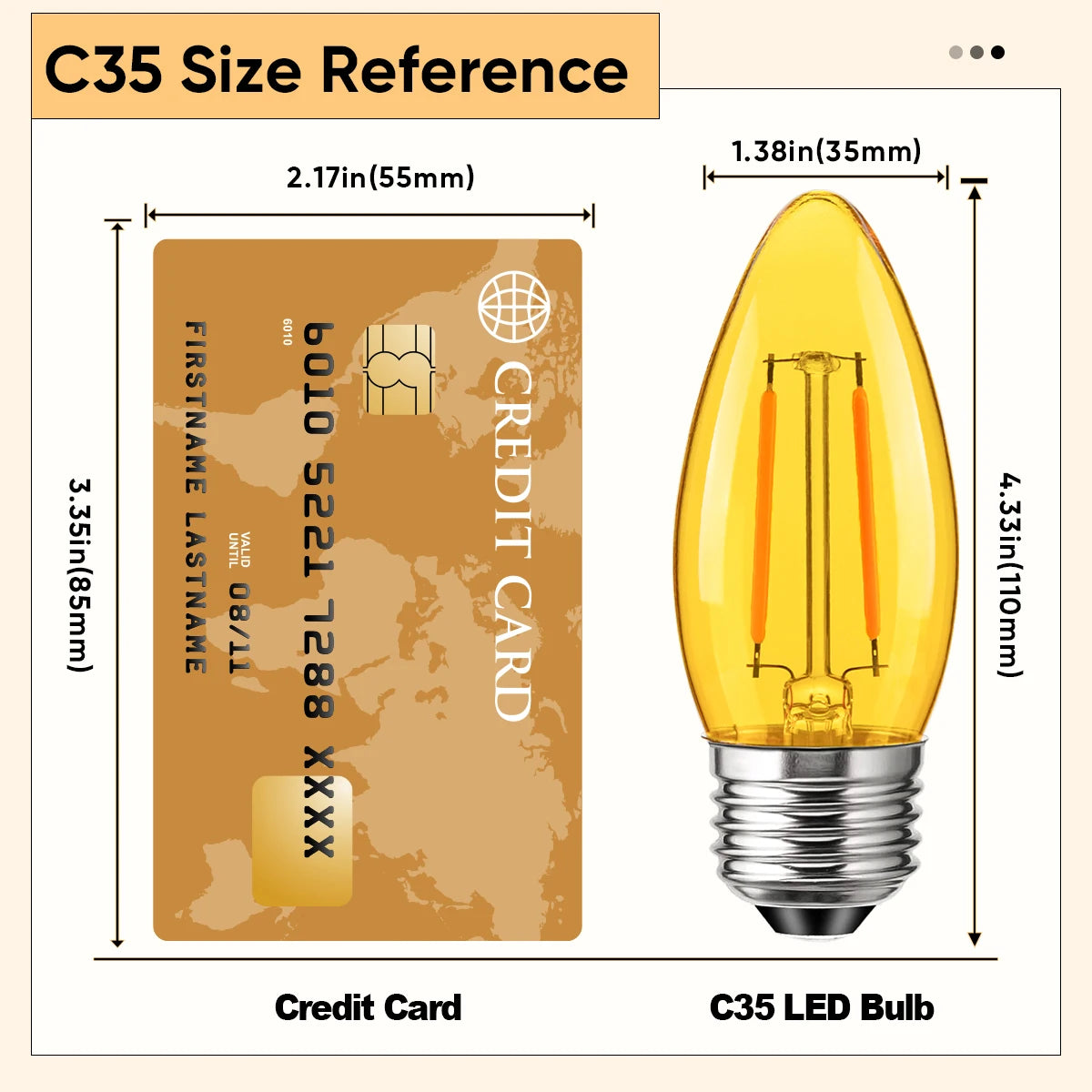 Amber Candle C35 E27 Led Bulb 220V 2W Dimmable 2000K Warm White Replaceable Chandelier Indoor Retro Filament Lamp Vintage Decor