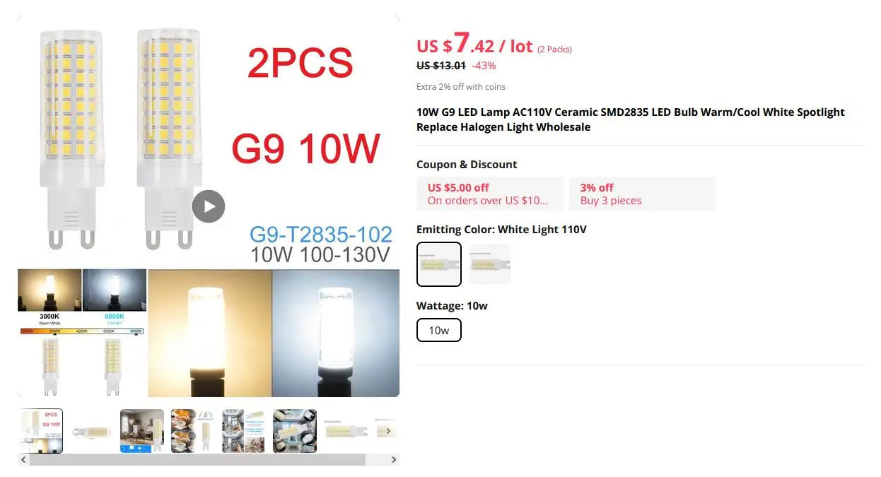10pcs/lot G9 220-240V 25W 40W 60W Portable Warm White Halogen Bulb Light Lamp 3000-3500K Globe 230V Capsule Clear Bulbs