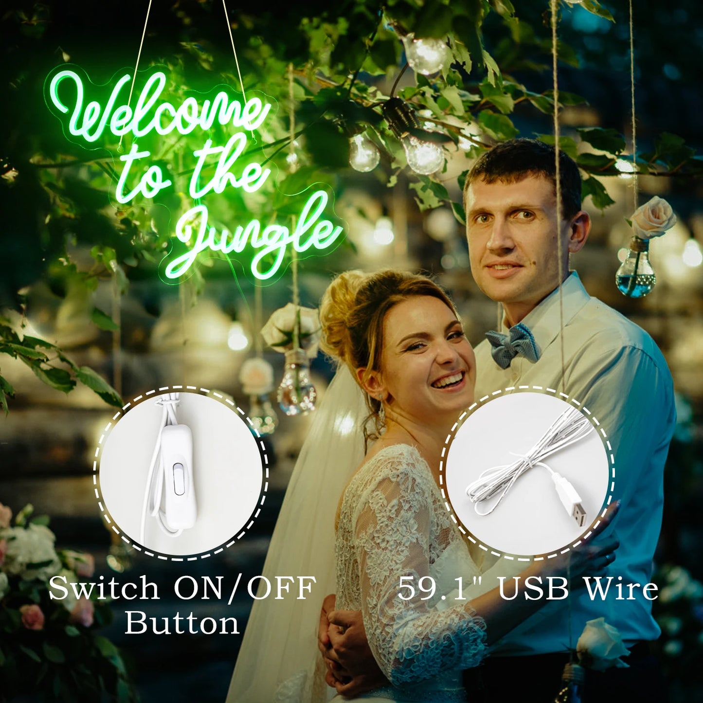 Green Welcome to the Jungle Neon Sign Wall Decor LED Light Home Club Party Wedding Kids Indoor Room Decor Neon Light USB Power
