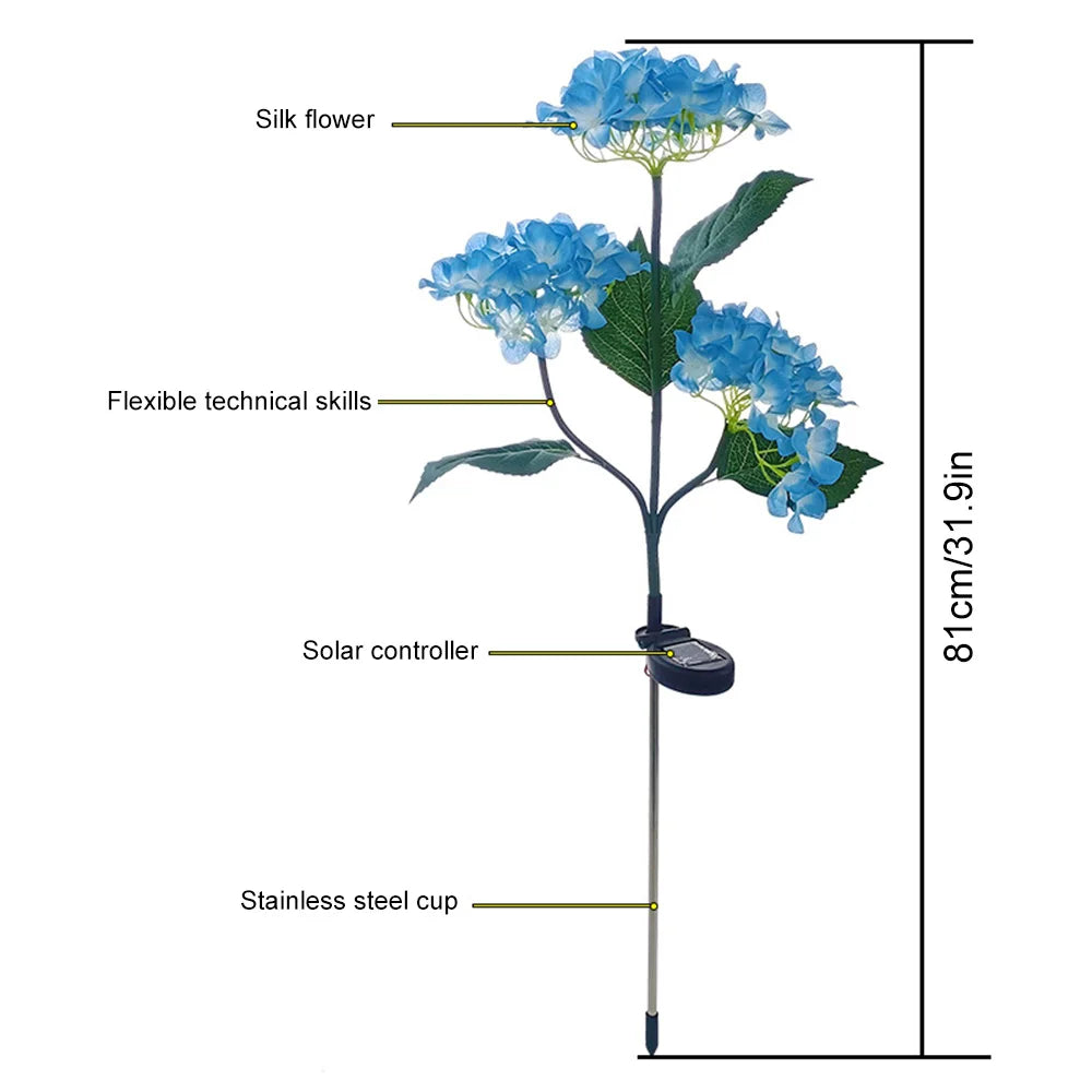 Solar Hydrangea Rose Flower Light Outdoor Garden Landscape Lamps for Lawn Yard Vegetable Patch Patio Country House Decoration