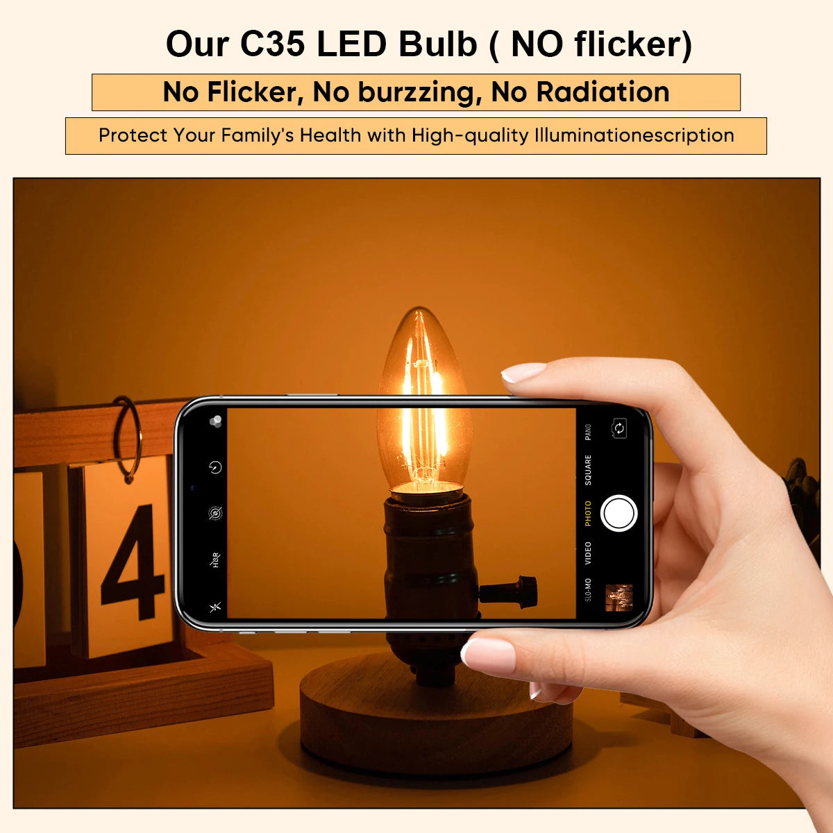 Amber Candle C35 E27 Led Bulb 220V 2W Dimmable 2000K Warm White Replaceable Chandelier Indoor Retro Filament Lamp Vintage Decor