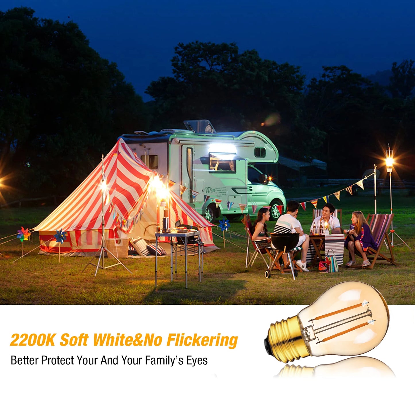 GANRILAND Vintage Low Voltages DC 12V Led Bulbs Amber Glass Soft Warm 2200K E14 E27 B22 Base Marine RV Solar Camping Light Bulb
