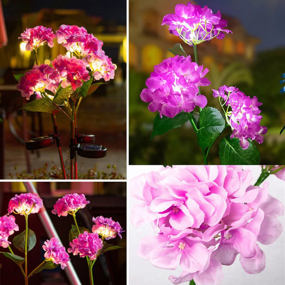 Solar Hydrangea Rose Flower Light Outdoor Garden Landscape Lamps for Lawn Yard Vegetable Patch Patio Country House Decoration
