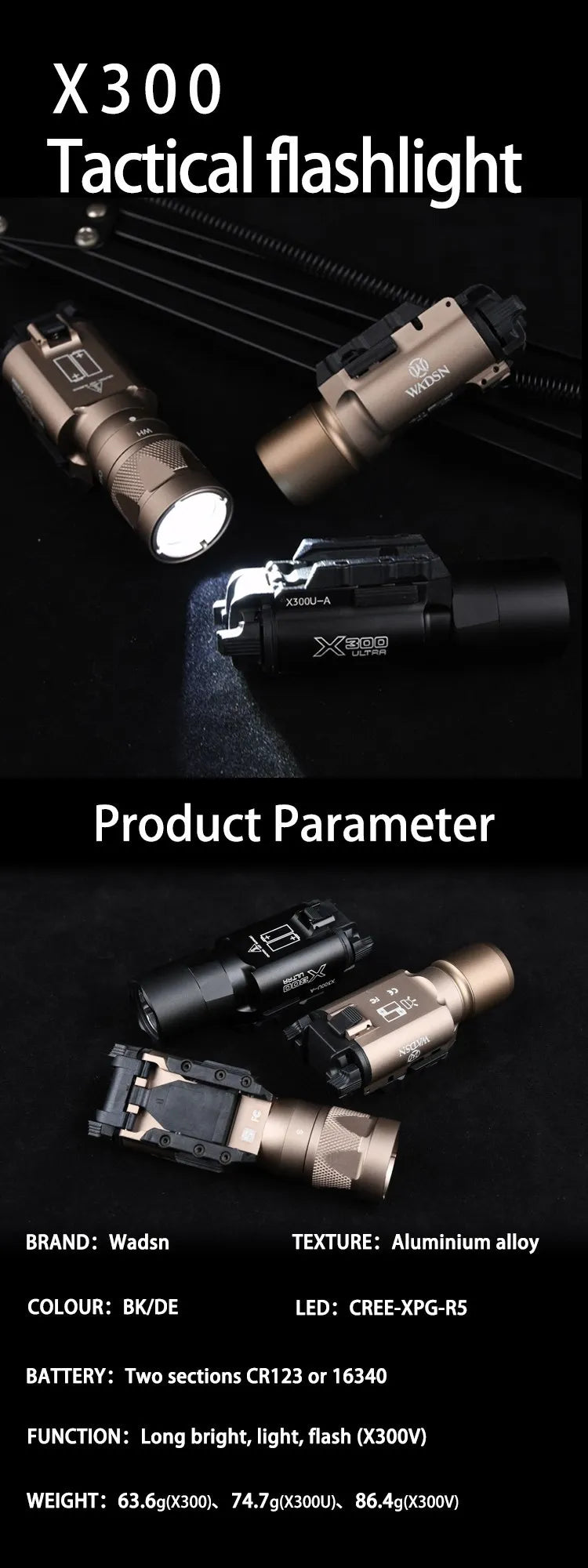 WADSN Tactical Surefir X300 X300U Ultra X300V Pistol Scout Light Rifle Airsoft Weapon Gun Strobe Flashlight Glock G17 19 Torch