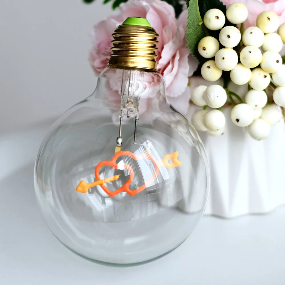 TIANFAN Vintage Edison Led Bulb Big Globe G95 Heart Cupid's Arrow 3W Dimmable 110V 220V E26 E27 Specialty Decorative Light Bulb