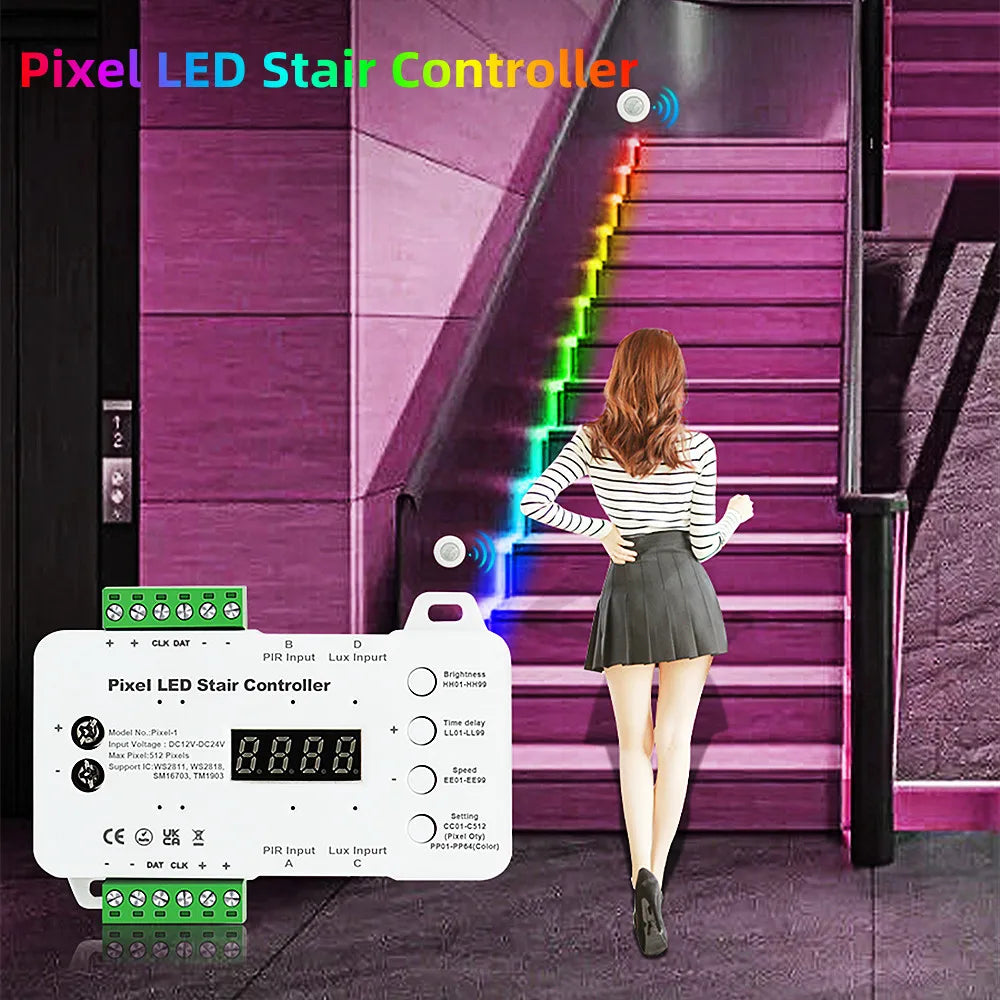 Dream Color Rgb-ic Led Strip Motion Sensor Stair Light Addressable Pixel Controller Chase Running Light Led Tape Step Lighting