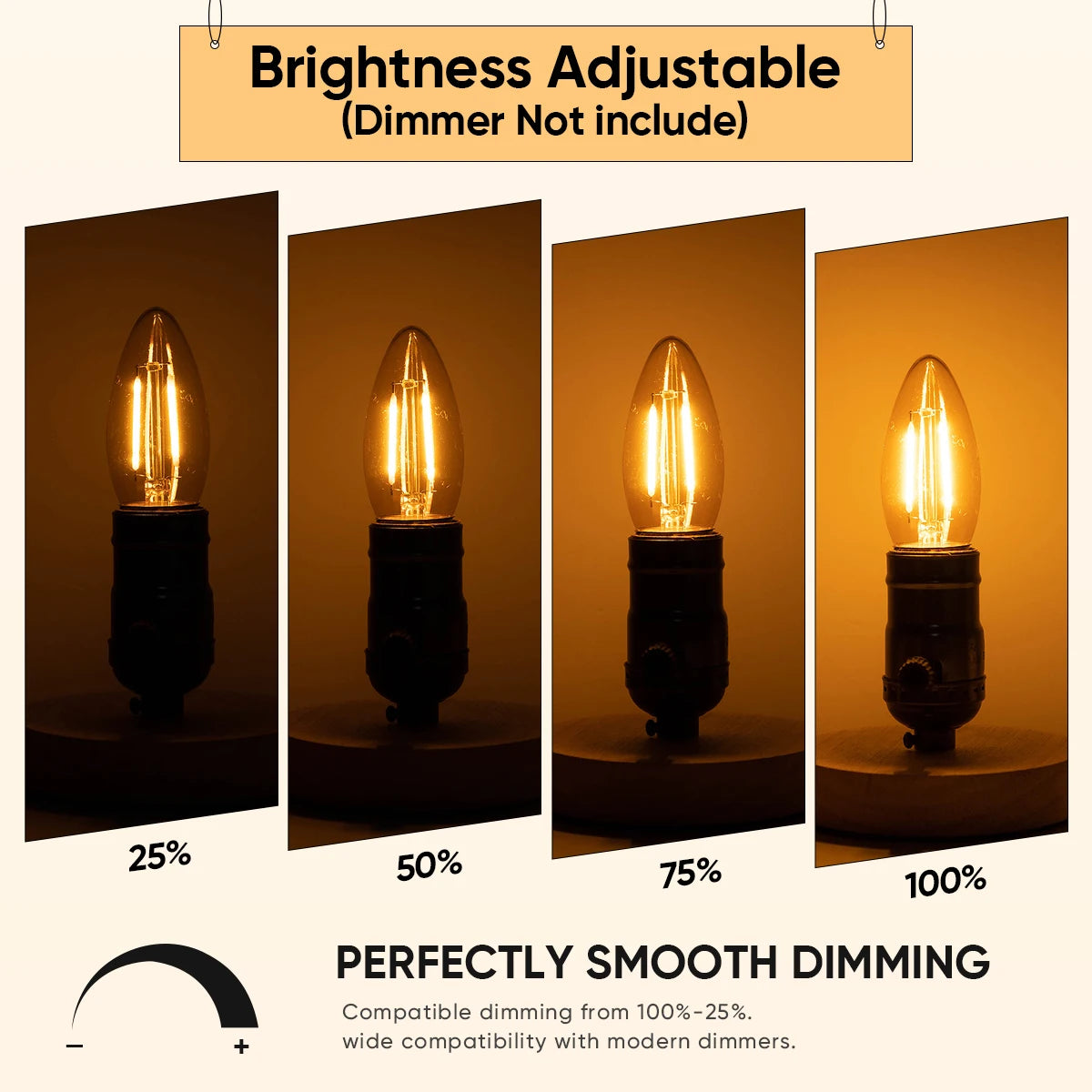 Amber Candle C35 E27 Led Bulb 220V 2W Dimmable 2000K Warm White Replaceable Chandelier Indoor Retro Filament Lamp Vintage Decor