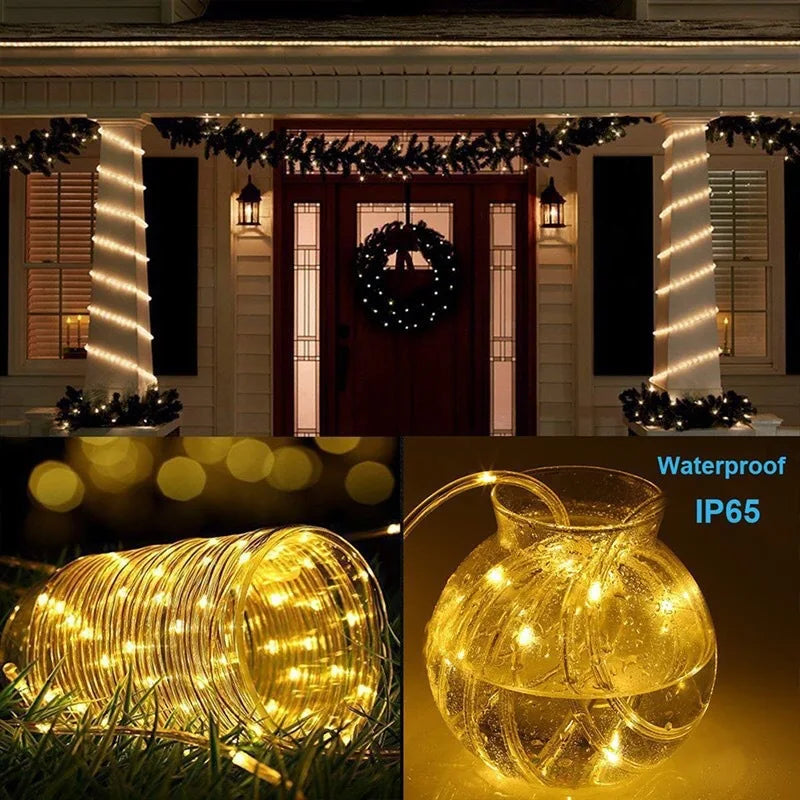 32m Solar Powered Rope Strip Lights Waterproof Tube Rope Garland Fairy Light Strings for Outdoor Indoor Garden Christmas Decor
