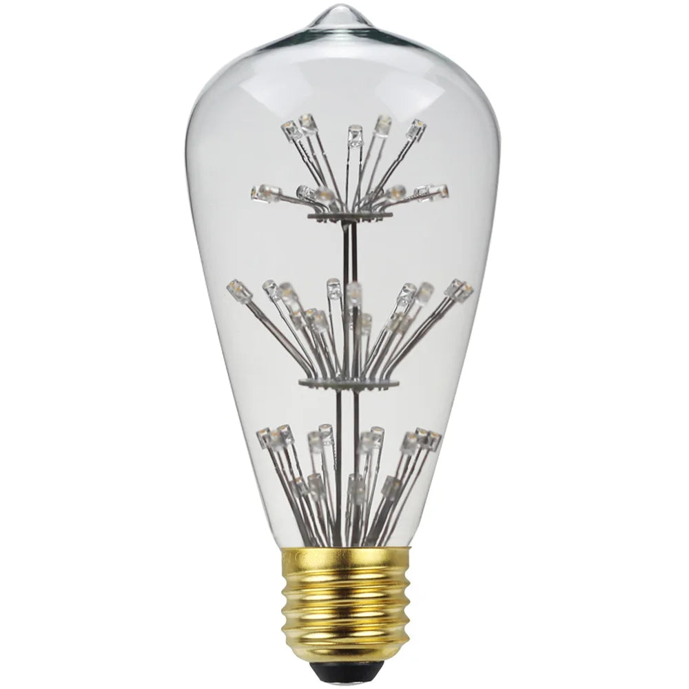 TIANFAN Edison Bulb ST64 Vintage Led Bulb 3W Starry Firework Decorative Light Bulb 110V 220V E26 E27 Teardrop