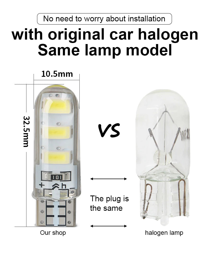 1pcs T10 W5W Led Bulb Strobe Light Super Bright Yellow Red Flashing Position Light Brake Taillight Directional Light 12V White