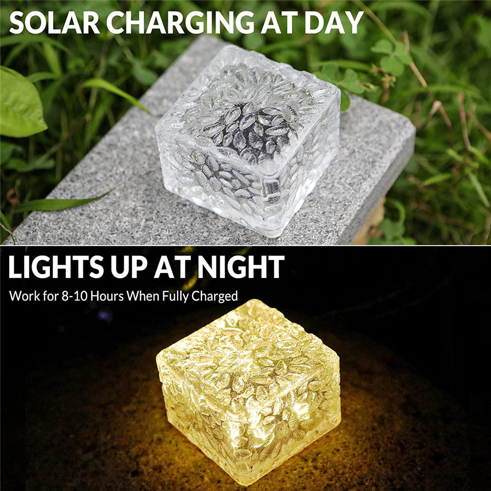 Solar Garden Lights Outdoor Paver Square Brick Ice Cube Sunlight Patio Walkway Pathway Step Solar Lamp Christmas Holiday Decor