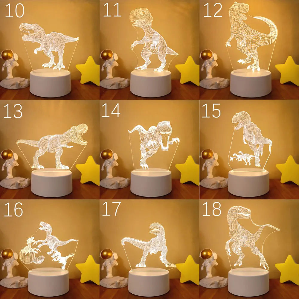 Dinosaur 3D Lamp USB LED Night Lights Neon Sign Lamp Xmas Christmas Decorations for Home Bedroom Birthday Decor Wedding Gifts