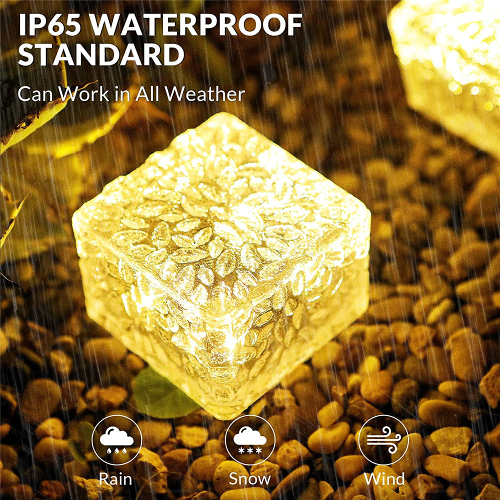 Solar Garden Lights Outdoor Paver Square Brick Ice Cube Sunlight Patio Walkway Pathway Step Solar Lamp Christmas Holiday Decor