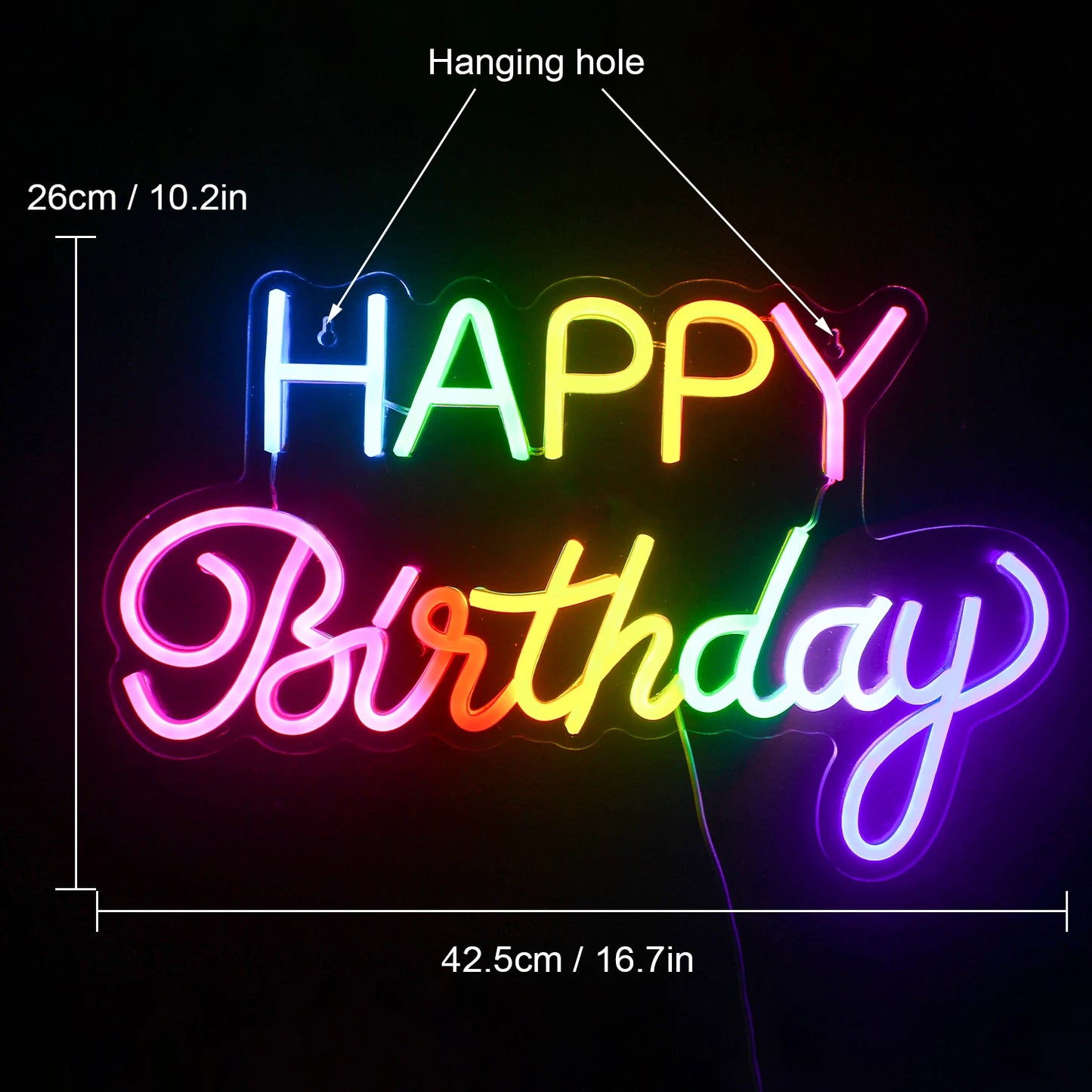 Color Happy Birthday Neon Sign for Wall Decor LED Happy Birthday Light Up Sign for Birthday Party USB Neon Light Boys and Girls