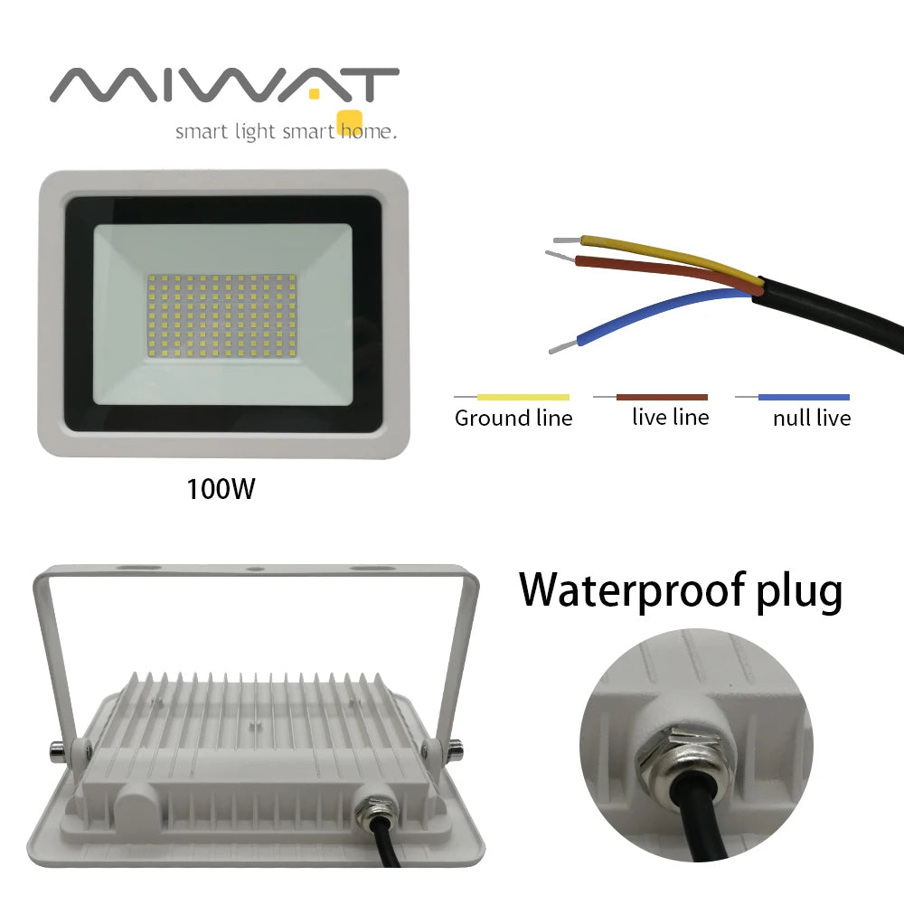 White LED Flood Light 100W 50W 30W 20W 10W AC 220V Outdoor Waterproof Reflector Spotlight Street Light Wall Lamp Garden Lighting