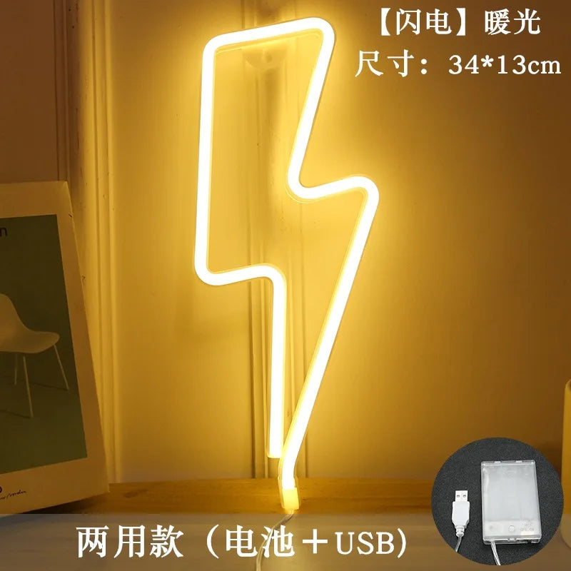 Colorful Lightning Neon Lamps Battery/USB Operation Night Lights Neon Light up Bar Bedroom Party Christmas Wedding Decoration