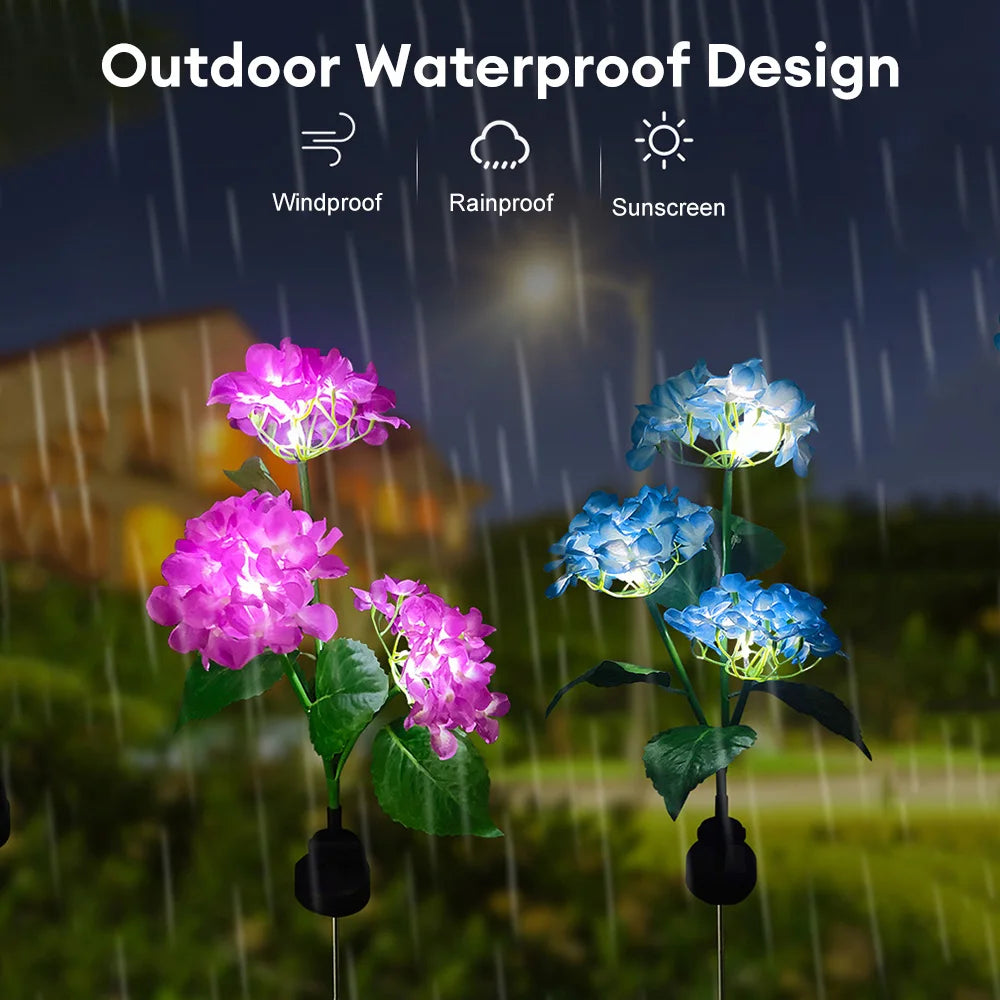 Solar Hydrangea Rose Flower Light Outdoor Garden Landscape Lamps for Lawn Yard Vegetable Patch Patio Country House Decoration