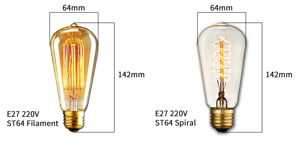 Retro Edison Bulb E27 220V 40W ST64 G80 G95 G125 Ampoule Vintage Edison Bulb Incandescent Lamp Filament Light Bulb Home Decor