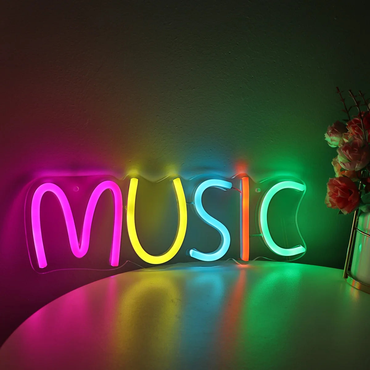 1pc Colorful MUSIC LED Neon Sign Night Light For Parrty Music Pub Club Shop Decoration New Year Birthday Gifts 12.2''*3.98''