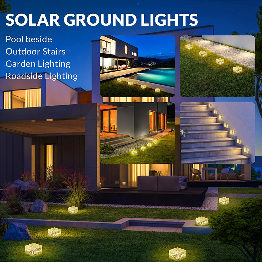 Solar Garden Lights Outdoor Paver Square Brick Ice Cube Sunlight Patio Walkway Pathway Step Solar Lamp Christmas Holiday Decor