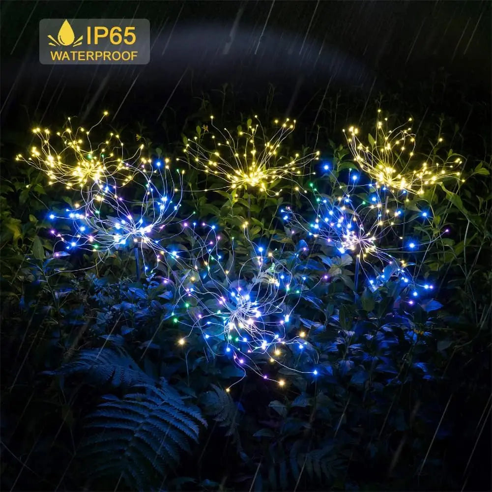 LED Solar Fireworks Lights Powered Outdoor Grass Globe Dandelion Lamp for Garden Lawn Landscape Lamp Holiday Light