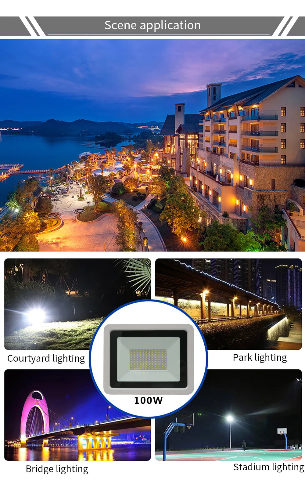 White LED Flood Light 100W 50W 30W 20W 10W AC 220V Outdoor Waterproof Reflector Spotlight Street Light Wall Lamp Garden Lighting