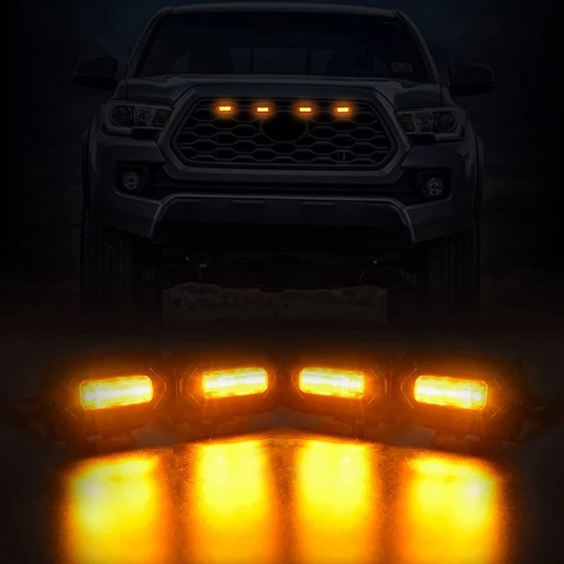 4PCS LED Front Grill Lights for Toyota Tacoma Raptor TRD Off Road Sport 2020 2021 External Grill Lamp, Yellow Light