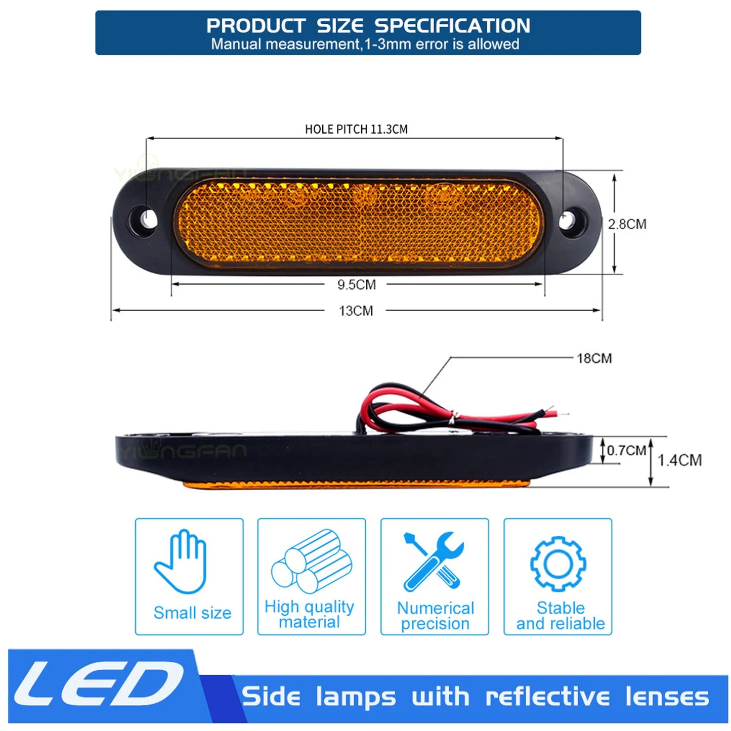 4PCS LED Side Marker Light Oval Position Light Signal Indicator Warning Rear Reflector Panel Tractor Trailer Truck Accessorie