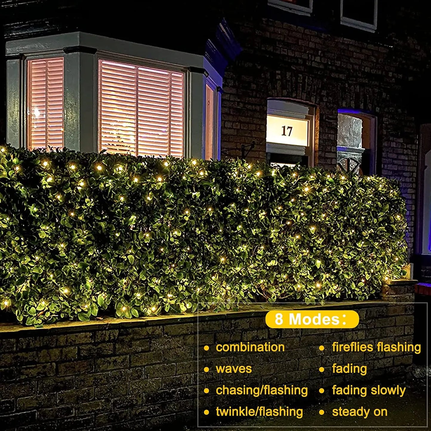 Solar Powered Net Light Mesh Fairy Lights Waterproof Garland With 8 Modes Timer Christmas Decorations For Home 3M X 2M,Holiday