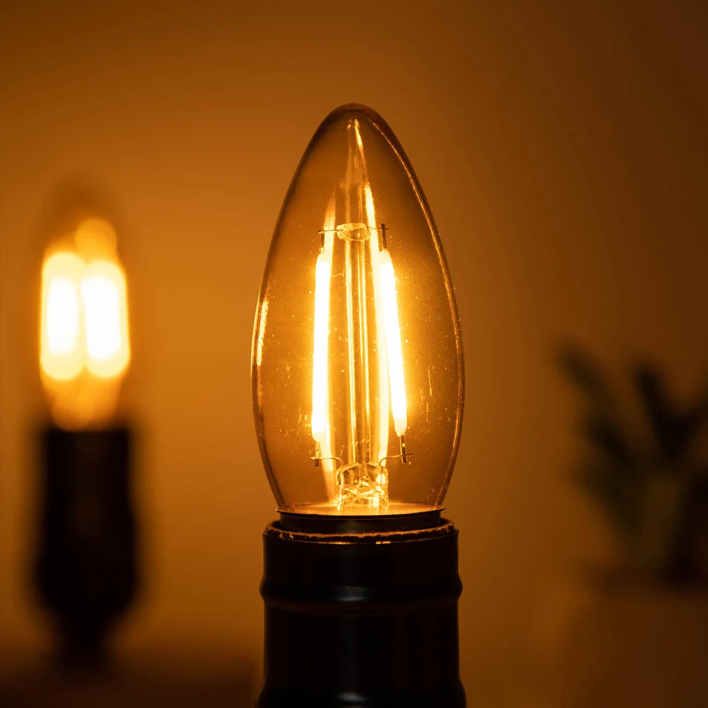 Amber Candle C35 E27 Led Bulb 220V 2W Dimmable 2000K Warm White Replaceable Chandelier Indoor Retro Filament Lamp Vintage Decor