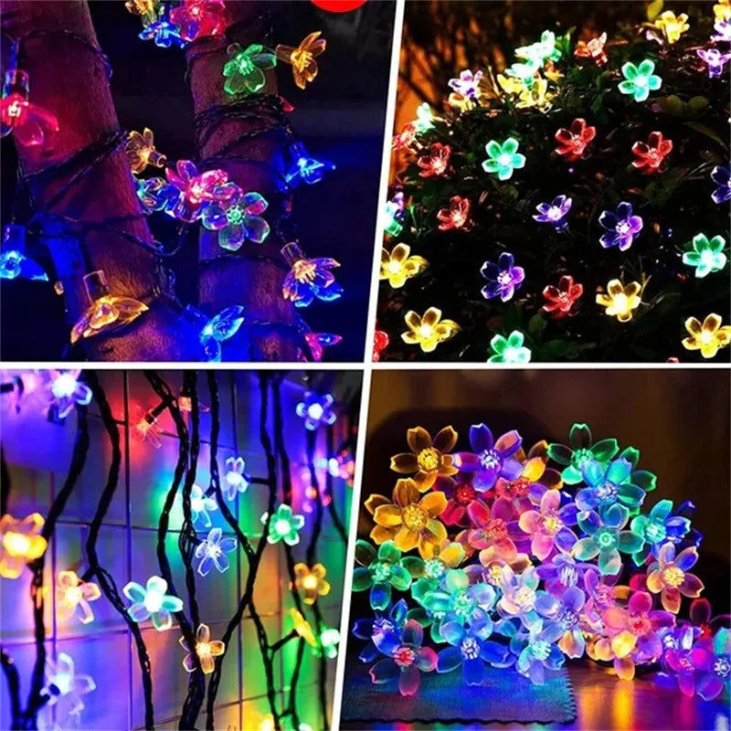 200/100/50/30/20LED Outdoor Courtyard Solar Fairy Lights Cherry Blossoms Solar String Lights Christmas Decorative Lighting Lamp