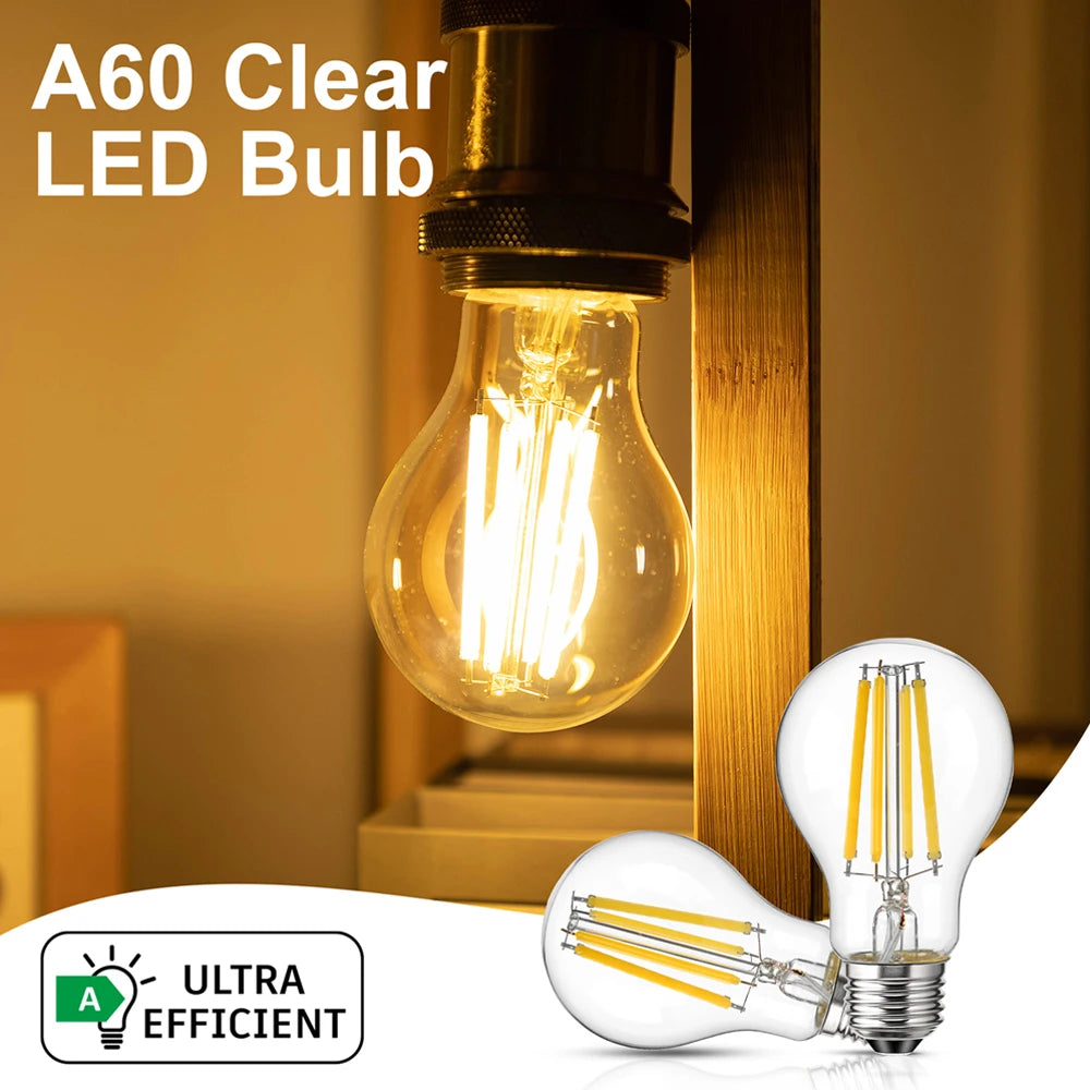 2PCS 4W LED Light Bulb E27 220V A Level Energy Efficiency 850 Lumens Equivalent 60W Incandescent Vintage Edison Led Bulb A60