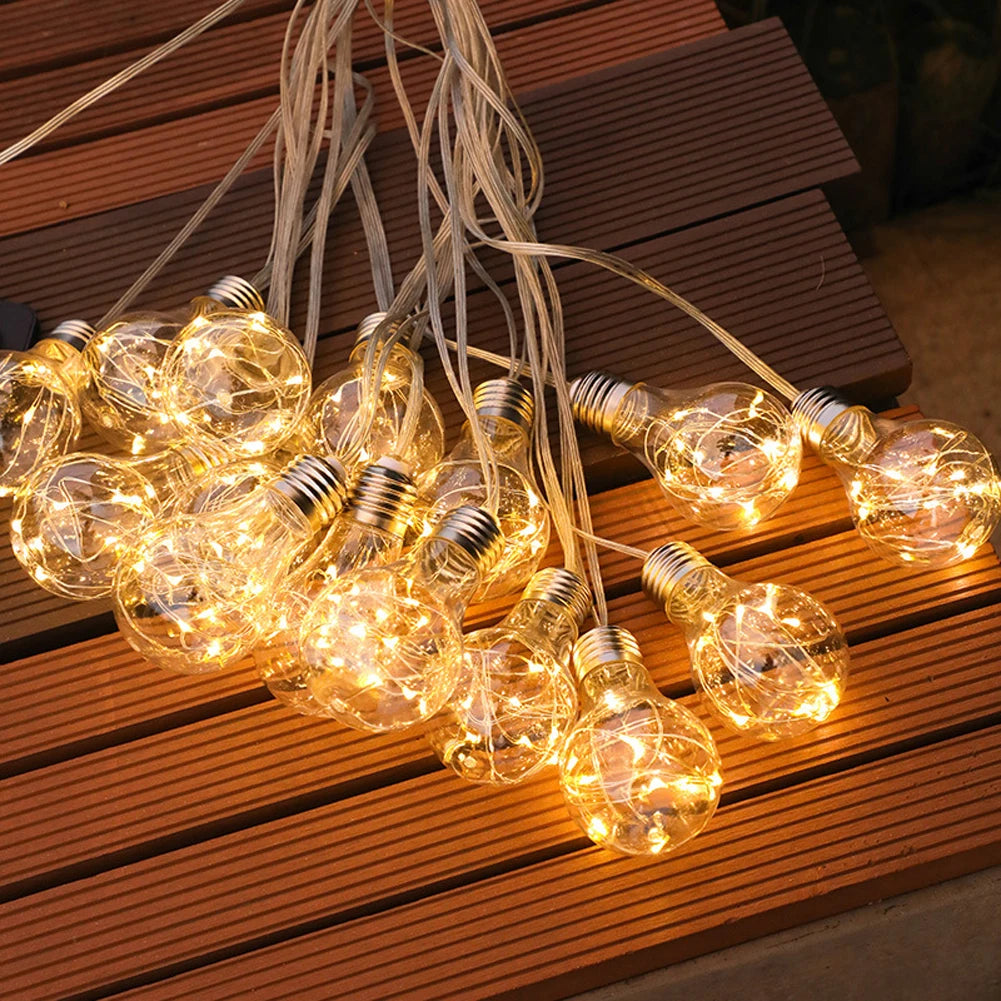 Solar Lights Outdoor Garden LED String Lights 10/ 20 Bulbs Copper Wire Bulbs Garland Decoration Camping Lighting Solar Lamp