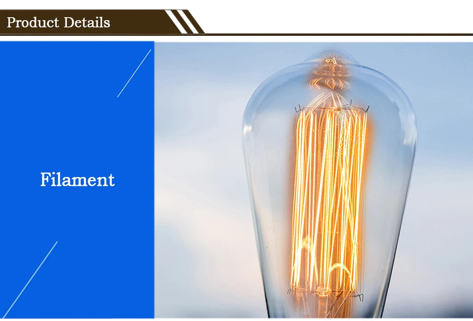 Retro Edison Bulb E27 220V 40W ST64 G80 G95 G125 Ampoule Vintage Edison Bulb Incandescent Lamp Filament Light Bulb Home Decor