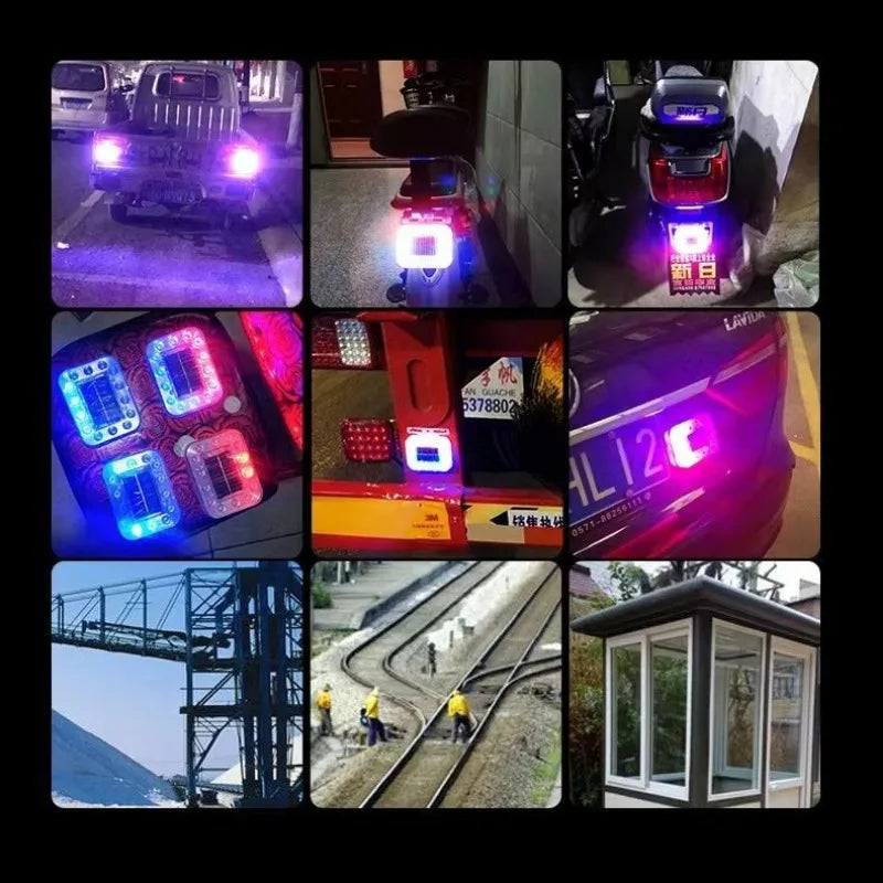 Solar Car Night Safety Flashing Led Light Super Strong Magnetic Base Car Warning Lamp Anti-Collision Wide Tail Light Auto Tool