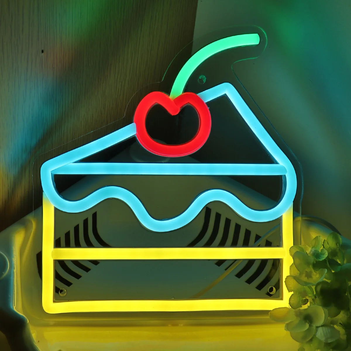 1PC Cherry Cake LED Wall Neon Sign For Birthday Room Party Decoration Gifts 7.2''*7.83''