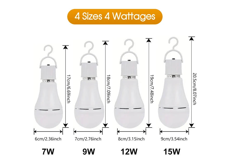 E27 Rechargeable LED Lamp Bulbs 7W 9W 12W 15W High Brightness Emergency Light Bulb Outdoor Camping Fishing Portable Lamps Lights