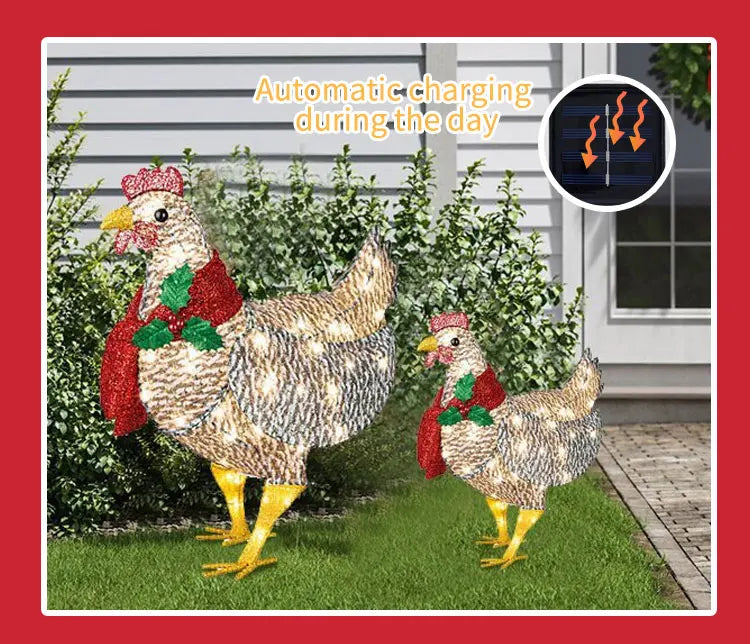 Courtyard Christmas Led Night Lights Solar Light Outside Garden Decoration Ornaments Chicken Hen Glowing Pastoral Chickens Lamps